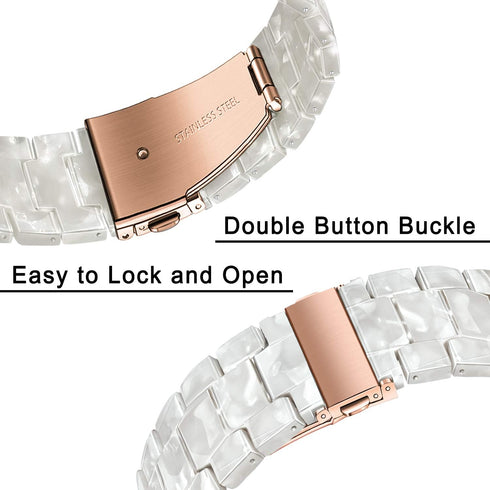 TRUMiRR for Vivomove HR/Vivoactive 6 5 3 Women Watchband, Pearl Resin Watch Band Rose Gold Stainless Steel Buckle Strap for Garmin Venu Sq 2 / Viv...