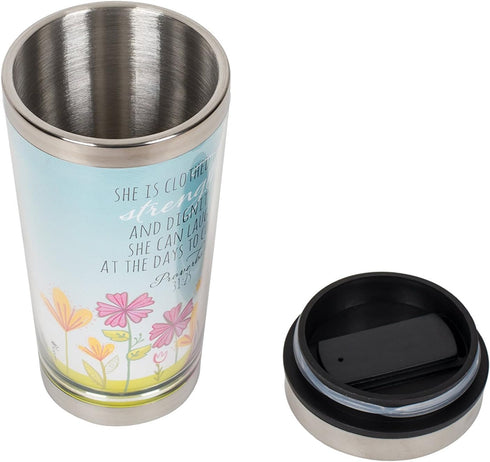 Dicksons Proverbs 31 Woman Blue Sky Sketch 16 Oz. Stainless Steel Insulated Travel Mug with Lid...