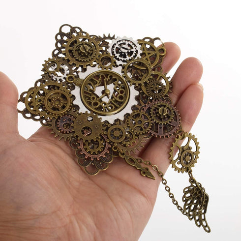 Women Men Steampunk Gears Brooch Wings Chain Pentagons Breastpin...