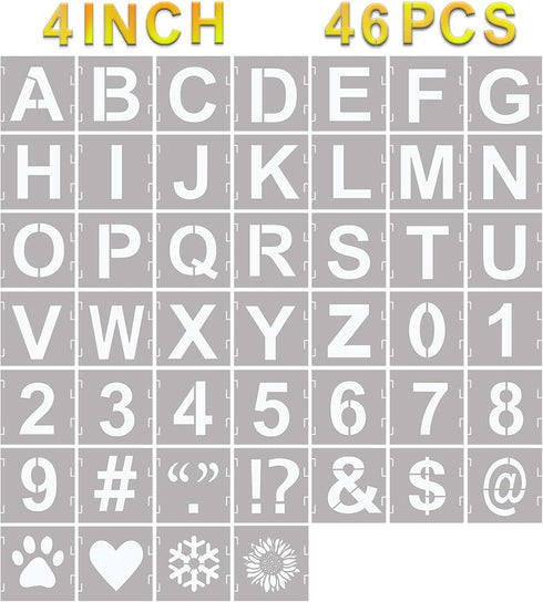 46 Pcs Letter Stencils Symbol Numbers Craft Stencils, Reusable Alphabet Templates Interlocking Stencil Kit for Painting on Wood, Wall, Fabric, Roc...