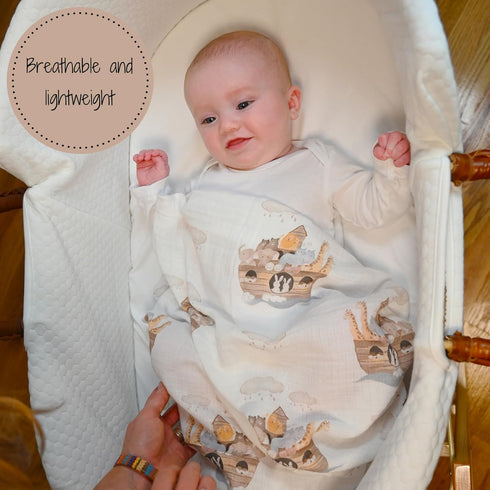 Muslin Swaddle Blanket | 100% Muslin Cotton | Gender Neutral Newborn and Baby Nursery Essentials for Girls and Boys, Registry | Noah's Ark Print...