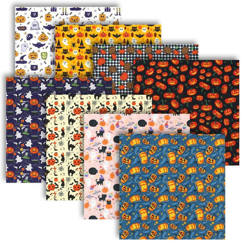 Halloween Fabric,Halloween Fat Quarters Fabric Bundles 8 PCS,Skull Pumpkin Spooky Theme Fabric 19.7 X 19.7 in for Sewing Dressmaking Thanksgiving ...