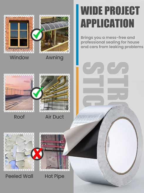 Lichamp Aluminum Butyl Tape, Waterproof Butyl Aluminum Foil Tape 2 inches x 16.4ft for RV Repair, Roof, Window Patch, Boat and Outdoor Pipe Sealin...
