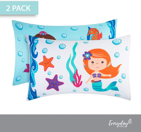 Everyday Kids 2-Pack Standard Size Pillowcases fit Pillows 20 x 26” -100% Soft Breathable Microfiber - Perfect for Toddler Little Girl Twin/Full S...