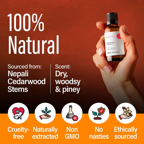 H’ana Cedarwood Essential Oil - 100% Pure and Natural Cedarwood Oil for Hair, Diffuser, and Aromatherapy - with a Warm, Woody Scent (1 Fl Oz)...