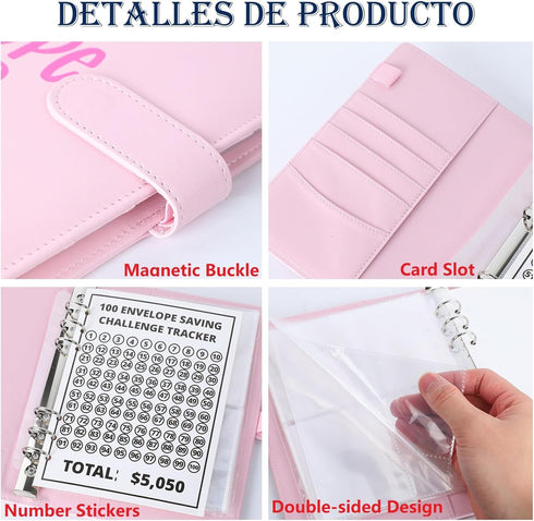 100 Envelope Challenge Binder, A5 Money Saving Budget Binder with Cash Envelopes, 52 Weeks Money Saving Challenge Binder for Budgeting & Challengi...