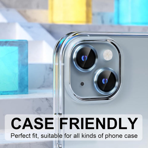 Choiche Compatible for iPhone 15 /iPhone 15 Plus Camera Lens Protector, 9H Tempered Glass Camera Cover Screen Protector Metal Ring Decoration Acce...