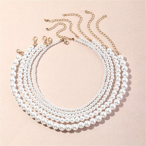 Set Multi Size Pearl Chain Link Adjustable Pendant Choker Necklace Stacking for Women Jewelry Dainty Minimalist Bohemian Simple Layered Gifts...