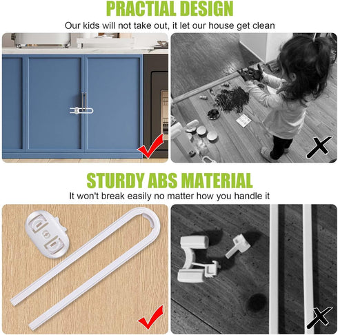 6-Pack Safety Cabinet Locks for babies, Child safety cabinet locks, baby Proof Cabinet latches, Adjustable U-Shaped Sliding Child locks for Closet...