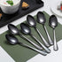 Kyraton 6-Piece 8" Stainless Steel Table Spoon Set, Titanium Black Plating, Gold Soup & Dessert Spoons, Dishwasher Safe...