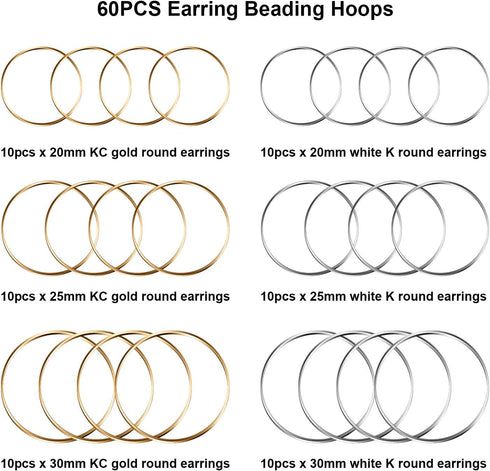 Earrings Beading Hoop,TopBine Earring Finding Round Making Hoop Earring Bulk Open Bezel Pendant Frame for DIY Jewelry Making (Round 60pcs (20/25/3...