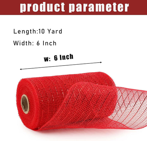 LaRibbons Deco Mesh Ribbon?6 inch x 30 feet Each Roll?Metallic Foil Red and White Rolls for Wreaths, Swags and Christmas Tree Decoration?4 Roll...