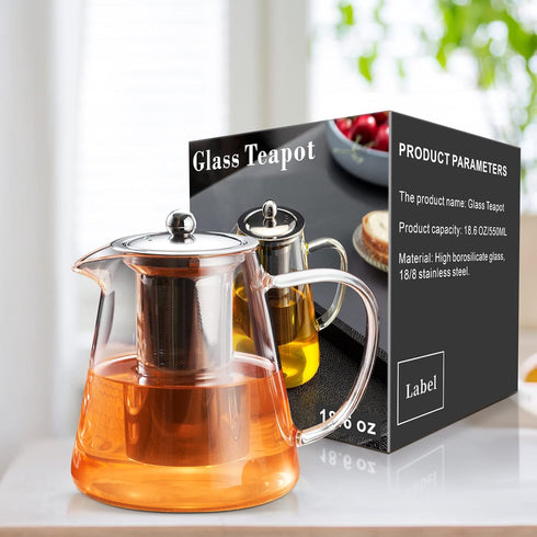 PARACITY Glass Teapot Stovetop 18.6 OZ, Borosilicate Clear Tea Kettle with Removable 18/8 Stainless Steel Infuser, Teapot Blooming and Loose Leaf ...