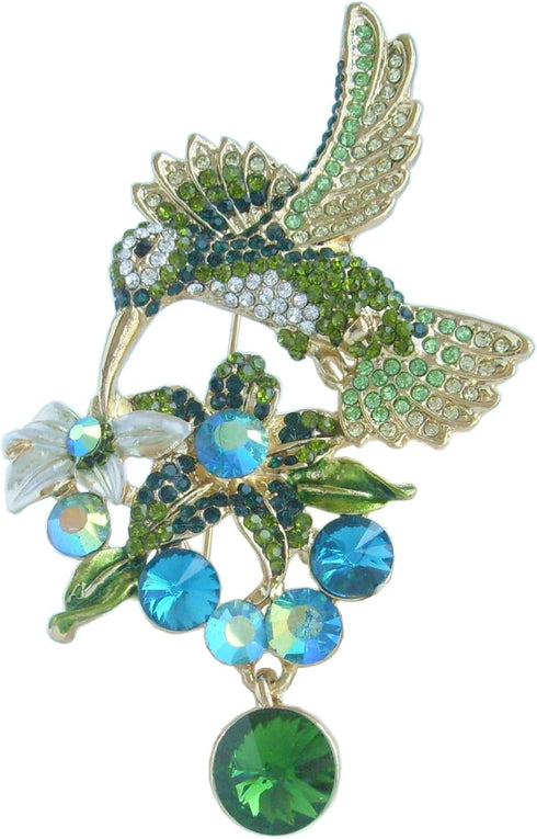 Sindary Pretty 3.54" Animal Pendant Hummingbird Brooch Enamel Brooch Pin Rhinestone Crystal BZ6385...