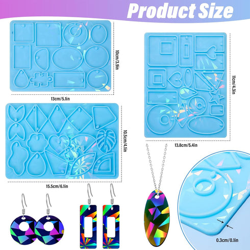 DoreenBow Holographic Resin Earring Necklace Mold Jewellery Holographic Silicone Molds Epoxy Resin Casting Molds for Craft DIY Jewelry Making Resi...
