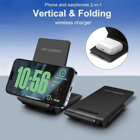 Wireless Charger, 2 in 1 Wireless Charging Stand Dock Foldable 20W Fast Charging for iPhone 15 Pro 14 13 12 11 Pro Max XS,AirPods, for Samsung Gal...