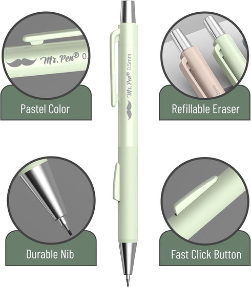Mr. Pen- Pastel Mechanical Pencil Set, 4 Pack, 2 Sizes, 0.5 & 0.7mm, Fast Click Aesthetic Mechanical Pencils Set, Pastel Mechanical Pencils, Cute ...