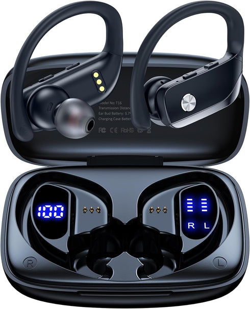 bmanl Wireless Earbuds Bluetooth Headphones 48hrs Play Back Sport Earphones with LED Display Over-Ear Buds with Earhooks Built-in Mic Headset for ...