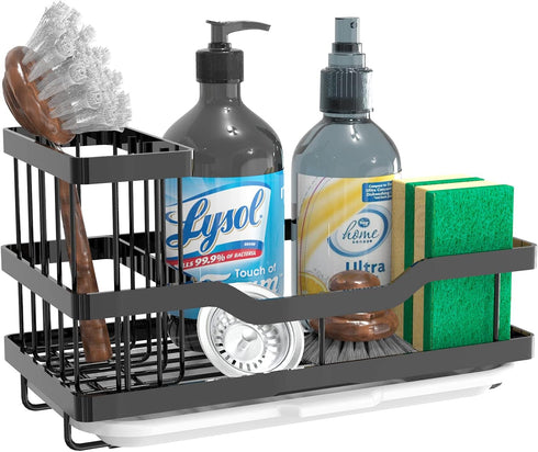 Multifunctional Sponge Holder for Kitchen Sink, Kitchen Sink Caddy Organizer with Detachable Brush Holder, 304 Stainless Steel Dish Soap Caddy Rus...