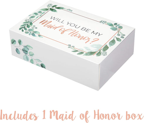 Pop Fizz Designs Bridesmaid Proposal Box Set - 6 Pack with 1 Maid of Honor and 5 Bridesmaid Boxes - Greenery with Rose Gold Foil...