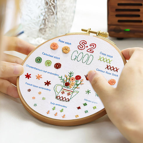 ASTNIC 3 Sets Embroidery Kit for Beginners, Cross Stitch Kits with Flower Mushroom Pattern Hoop Needle Kit DIY Knitting Kit Arts and Crafts for Ad...