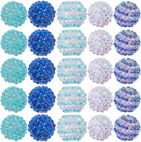SUNNYCLUE 30Pcs Rhinestone Beads Round Bubblegum Beads 20mm Disco Ball Beads Blue Chunky Shiny Rhinestones Beads Loose Bead Resin Spacer Beads for...
