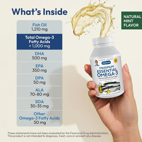 ANDREW LESSMAN Maximum Essential Omega-3 Mint - 30 Softgels - Ultra-Pure, High Potency Omega-3 Oils. High DHA, No Stomach Upset, No Contaminants, ...