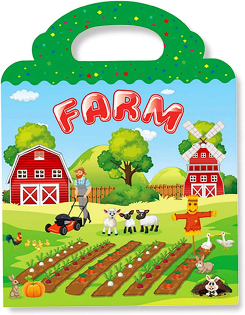 Reusable Sticker Books for Kids, Travel Removable Toddler Farm Sticker Books for 3 4 5 Year Old Girls Boys Birthday Gifts Educational Learning Toy...