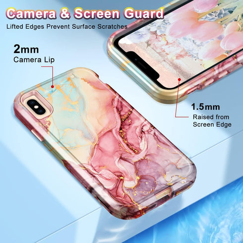 CASEFIV Compatible with iPhone Xs Max Case,Marble Pattern 3 in 1 Heavy Duty Shockproof Full Body Rugged Hard PC+Soft Silicone Drop Protective Wome...