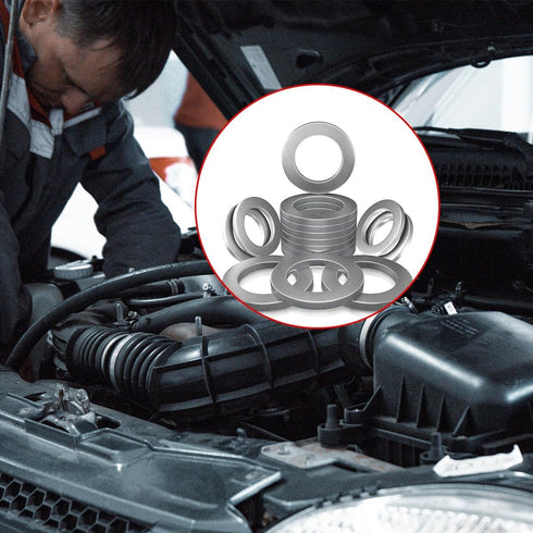 50 Pcs Oil Drain Plug Gaskets, Aluminum Engine Oil Drain Plug Washer Gaskets, Auto Oil Crush Washer Seals Replacement Accessories, Universal Fit f...