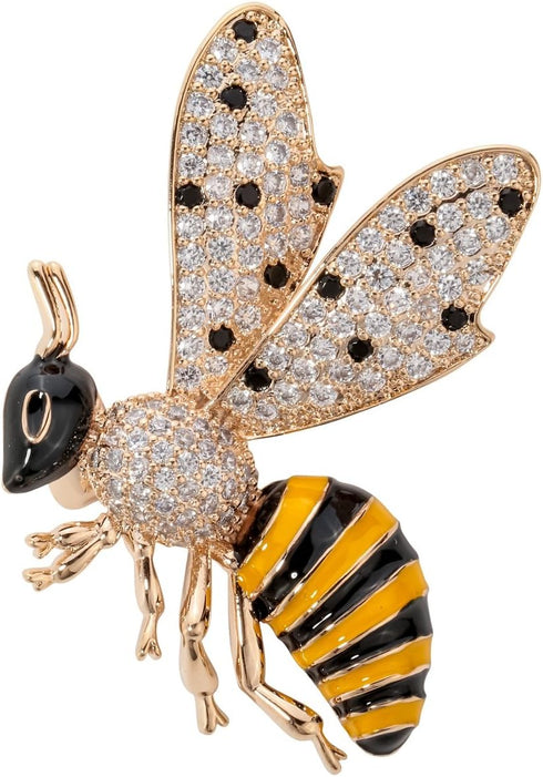 Women's Bumble Bee Pin Brooch + Pendant 2 in 1-1 2/5 Inch - Crystal Cubic-Zirconia Enamel Bee Collection Accessories (Gold)...
