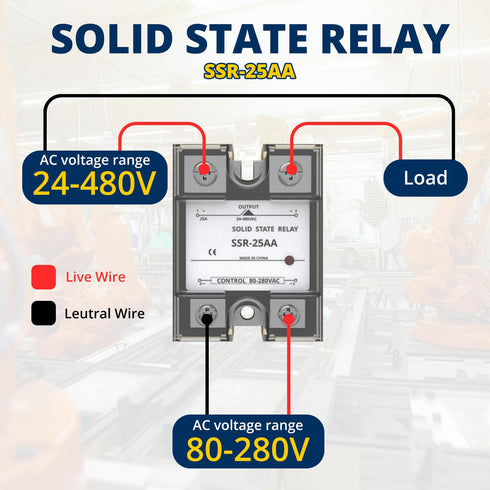Solid State Relay SSR-25AA, AC to AC, Input 80-280V AC Output 24-480V AC,with Heat Sink...