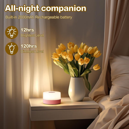 JUSHENG Night Light for Baby Nursery, Rechargeable LED Touch Light with 3CCT & Stepless Dimming Function, Portable Bedside Lamp Tap Lights Battery...
