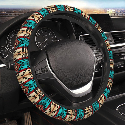 Native American Women Steering Wheel Cover, White Neoprene Universal 15 Inch Steering Wheel Protector Elastic Comfortable Car Accessories Decorati...