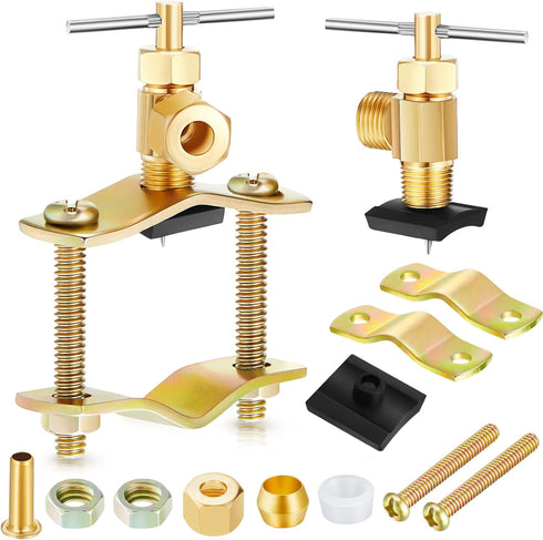 2 Pcs Brass Self Piercing Saddle Valve Copper Self Tapping Valve with 1/4 Inch Compression Outlet for 3/8 to 1-5/16 Inch Water Pipe Supply...