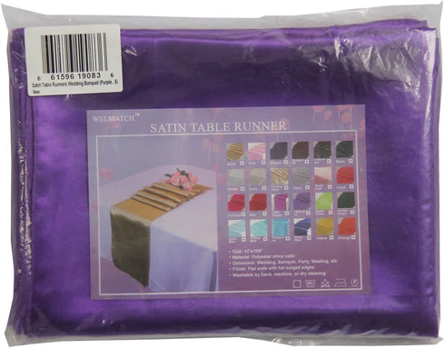 Dark Purple Satin Table Runners Wedding Party - 5 pcs Banquet Event Decoration 12" x 108"...