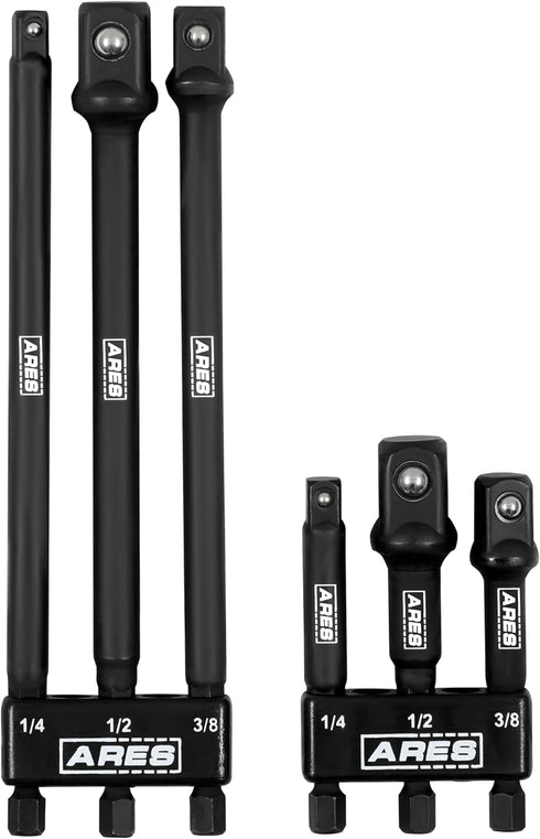 ARES 22025 – 6-Piece 3-Inch and 6-Inch Impact Grade Socket Adapter Set - Turns Impact Drill Driver into High Speed Socket Driver - 1/4-Inch, 3/8-I...