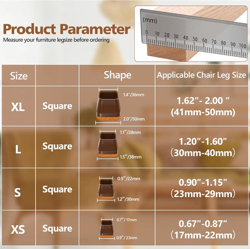 28Pcs Brown Chair Leg Floor Protectors for Hardwood Floors, Silicone Chair Leg Covers Bar stools Leg Caps, Dining Room Chair Leg Protectors, Felt ...