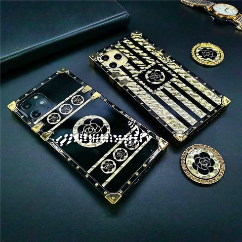 for Samsung Galaxy A53 5G Case Fashion Box Women Design Gold Bling Glitter Rose Flower Soft Trunk Cover with Ring Kickstand Phone Skin,Gold...