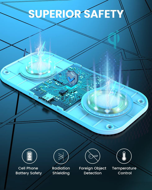 2 in 1 Wireless Charger, Wireless Charging Pad for Multiple Devices, Compatible with iPhone 14/14 Plus/14 Pro/14 Pro Max/13/13 Pro/13 Pro Max/12/1...