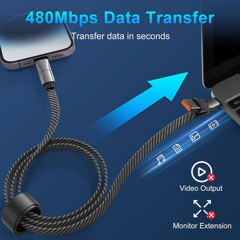 4 in 1 Multi Charging Cable, PD 60W Fast Charging USB C Multi Charger Cable, Zinc Alloy Flat Braided with Velco Strap Charging Cords for Multiple ...