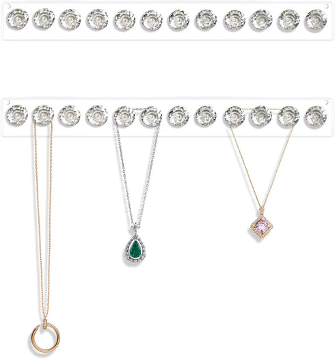 Mymazn 2 Pack Acrylic Necklaces Holder Hanging Jewelry Organizer Wall Mounted Necklace Hangers with 12 Hooks, Clear Jewelry Hangers for Necklace O...