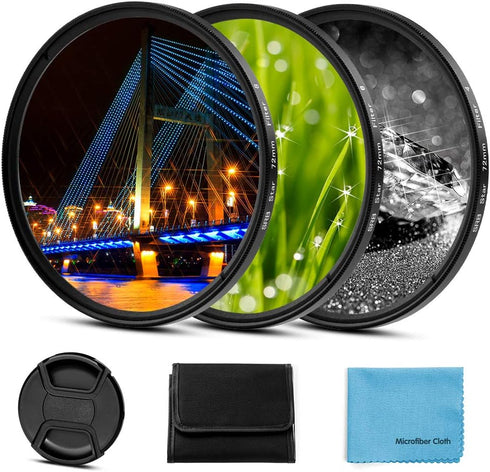 40.5mm Star Filter 3 Pieces Starburst Lens Filter(4 Points,6 Points,8 Points) with Centre Pinch Lens Cap for Canon Nikon Sony Olympus Pentax Tarmo...