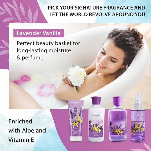 Bath & Body Travel Kit - Lavender Vanilla Blush Fragrance Mist, Body Lotion, Shower Gel, and Body Cream - Ideal 3 Fl Oz Skincare Gift Set for Home...