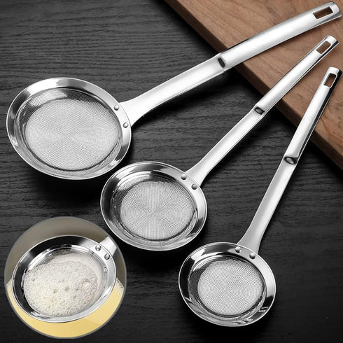 Kitchen Skimmer Strainers Stainless Steel Mesh Colanders Food Strainers Set Fine Mesh Sieve With Handle Slotted Spoon Handheld Fry Oil Filter For ...