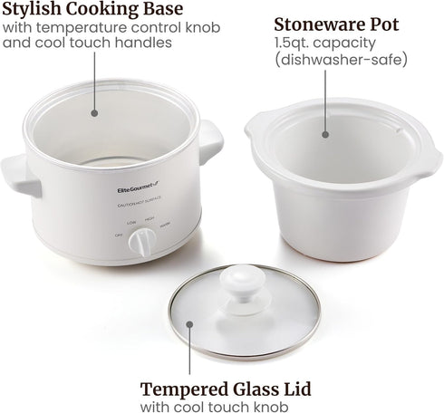 Elite Gourmet MST-250XW Electric Slow Cooker Ceramic Pot Adjustable Temp, Entrees, Sauces, Stews & Dips, Dishwasher Safe Glass Lid & Crock...