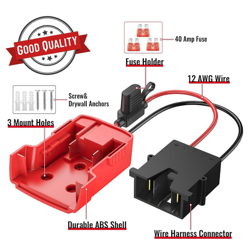 Power Wheels Adapter for Milwaukee M18 Battery with Wire Harness Connector Compatible with Fisher-Price 12 Volt Power Wheels, 12AWG Wire with 40A ...