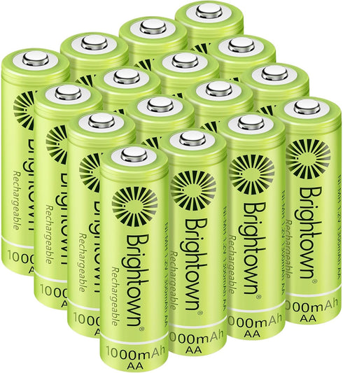 Brightown 16 Pack Rechargeable Battery AA, NiMH Pre Charged Double A Battery for Solar Lights and Household Devices, Recharge up to 1000 Cycles...