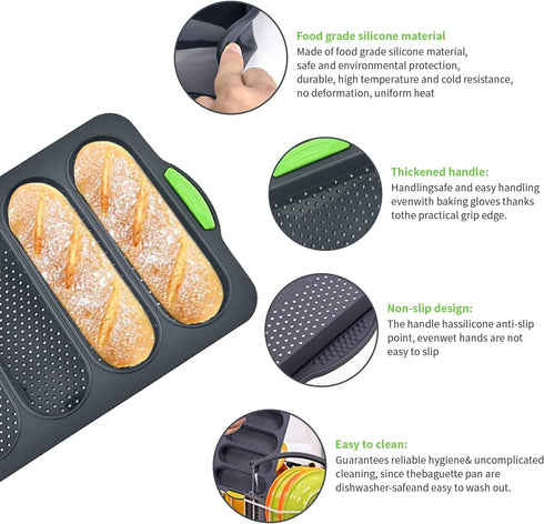 Silicone Bread Pan for Baking Bread Mold with Four Hole,Nonstick &Easy Clean&Heat Resistant Silicone Loaf Pan,for Home Handmade Bread (green)...