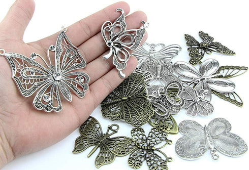 Assorted Butterfly Charm Pendant Connector for DIY Jewelry Making Findings(21pcs,Big Size)...